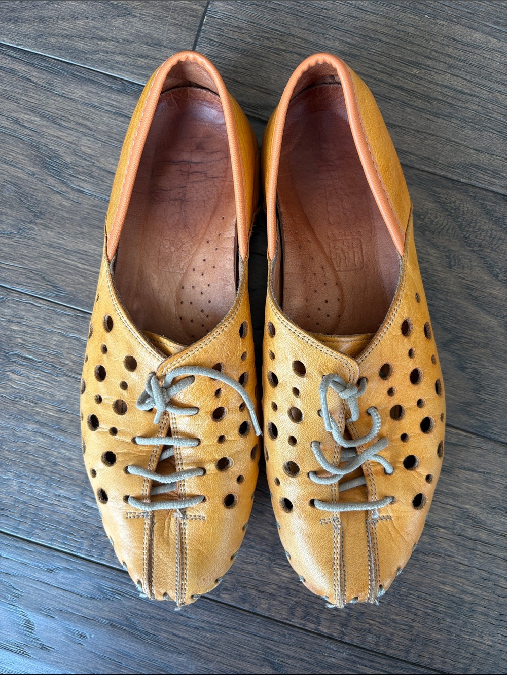 Volks Walkers | Perforated Orange Genuine Leather Lace-Up Flats